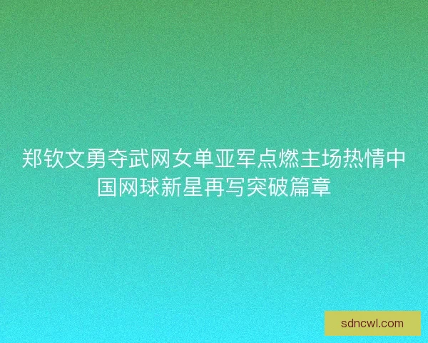 郑钦文勇夺武网女单亚军点燃主场热情中国网球新星再写突破篇章